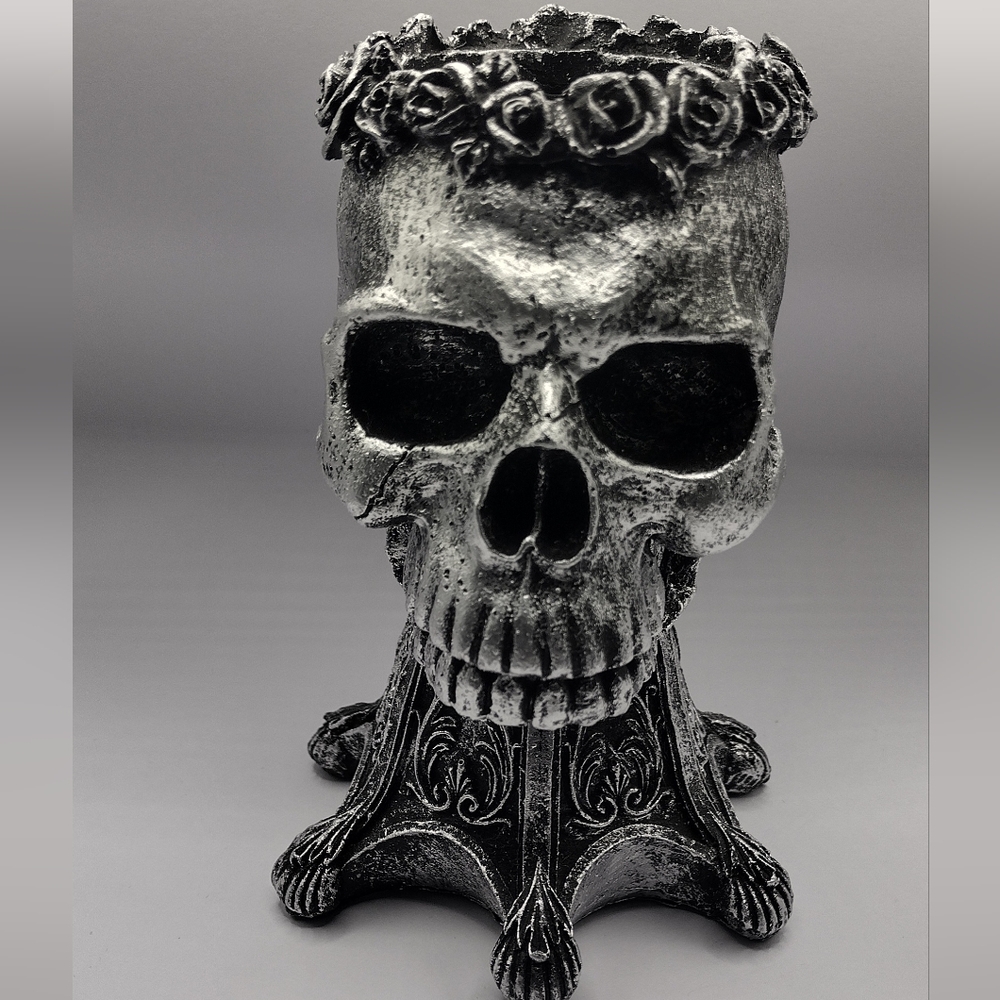 Silver Skull Candle Holder